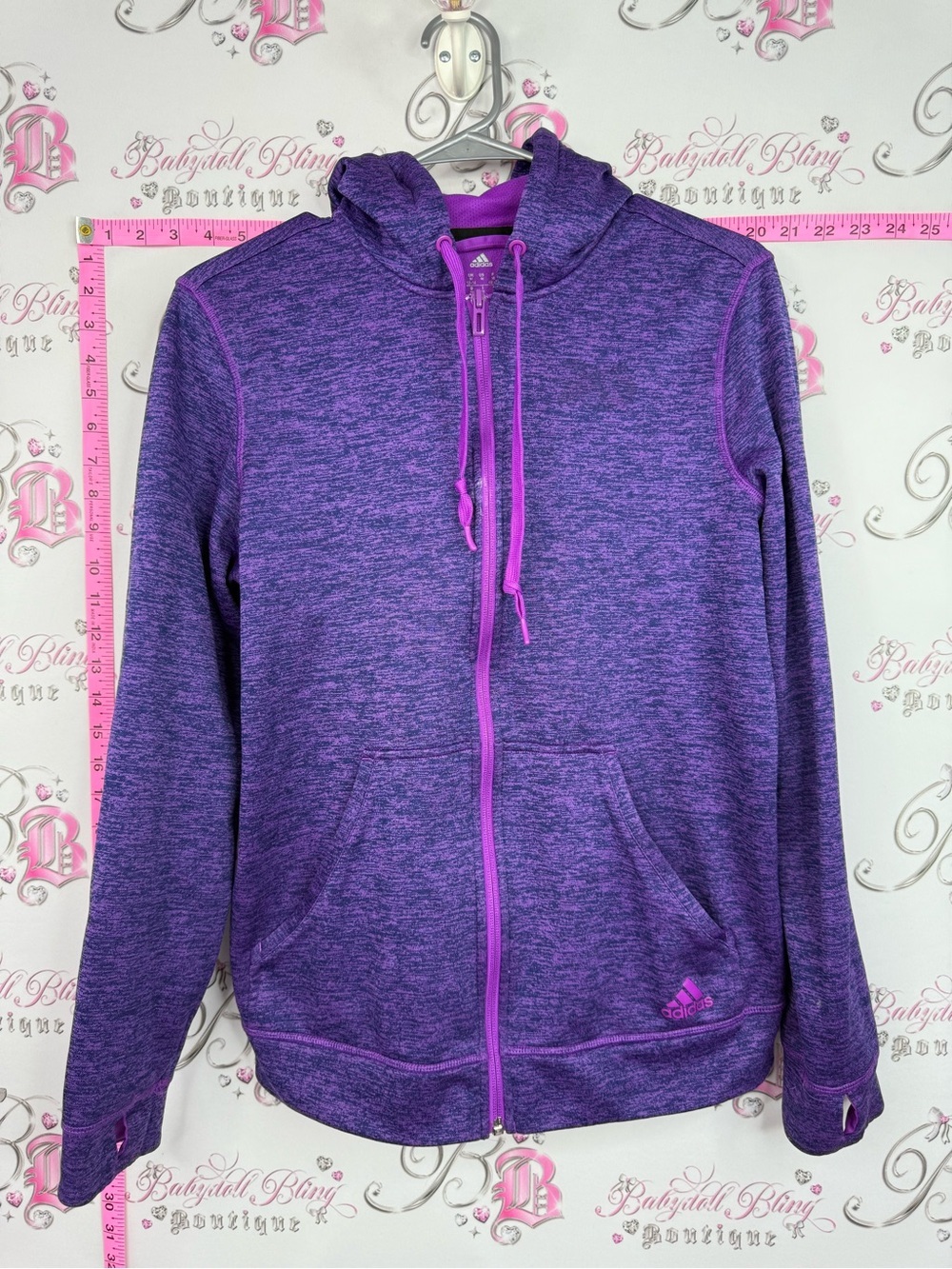 adidas sweater Heathered Purple Full-Zip Hoodie with Contrast Trim